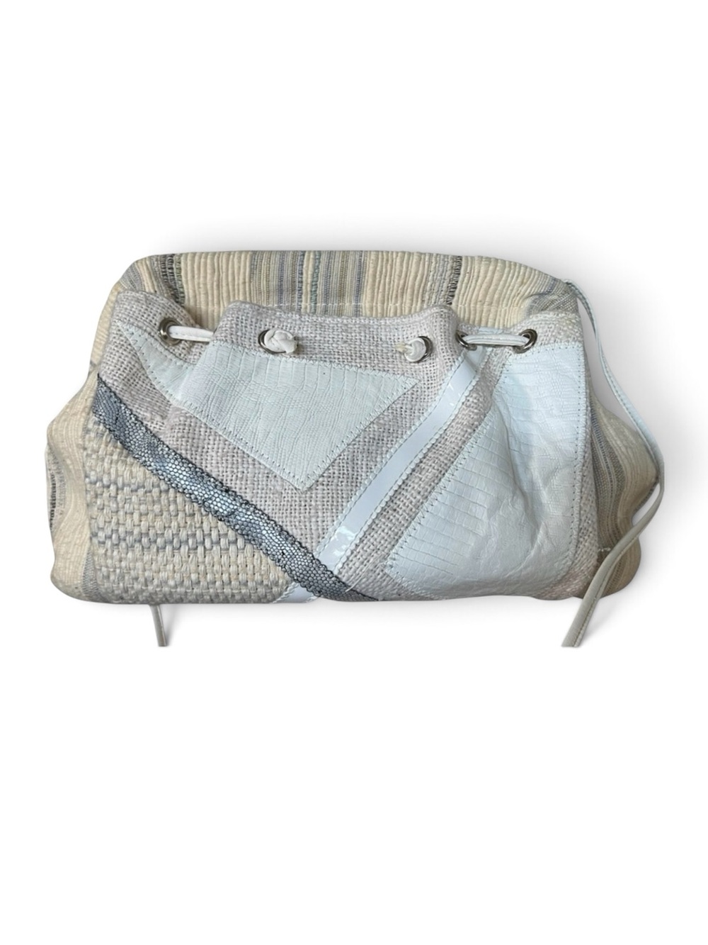 Richmark Vintage Patchwork Boho Chic White and Gray Leather Canvas Bag